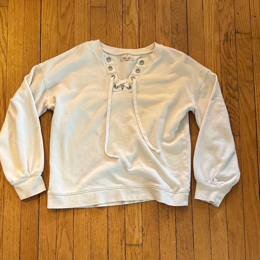 Madewell Cream V-Neck Sweater with Grommet Detail